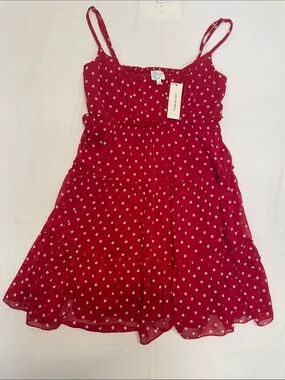 Blue Rain Red Polka Dot Tiered Babydoll Mini Sundress S Y2K